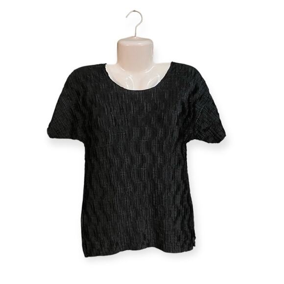 Michele Michelle Women's Black Crinkle Stretch Short Sleeve Blouse Vintage Sz M - Picture 5 of 5